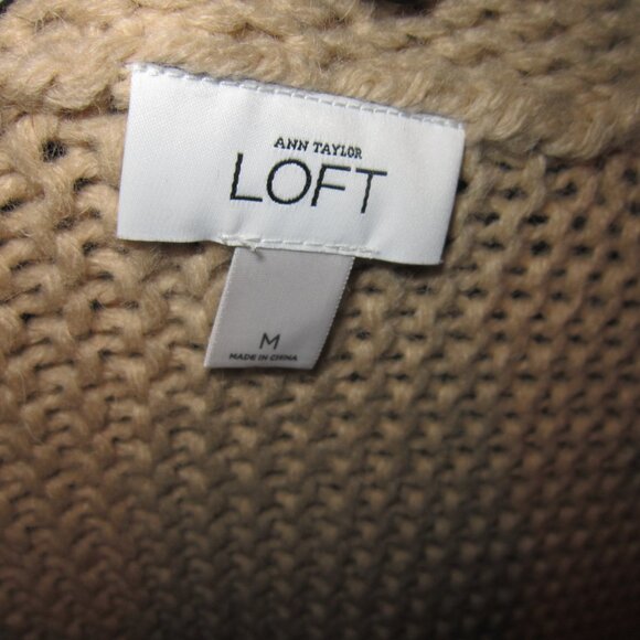 Ann Taylor Loft M Open Cardigan Sweater Jacket Topper Beige Chunky Knit Soft SS - Picture 3 of 3